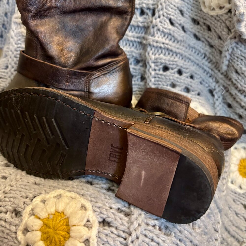 Frye Dark Brown Leather Harness Ankle Boots - Picture 5 of 7